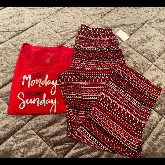 PIJAMA set of two pieces /pants and top women red size M - Picture 3 of 5